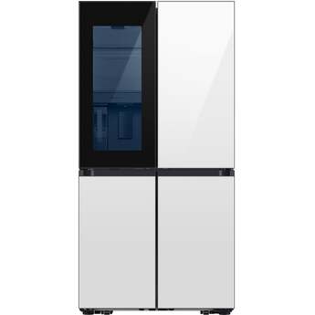 Samsung 36 Inch Smart 4-Door Flex™ French Door Refrigerator with 29 cu. ft. Capacity, FlexZone™, Beverage Zone™, UV Deodorizing Filter, Wi-Fi Enabled, Dual Ice Maker, Door Alarm, Auto Open Door, Slide-In Shelf, and ENERGY STAR®: White Glass