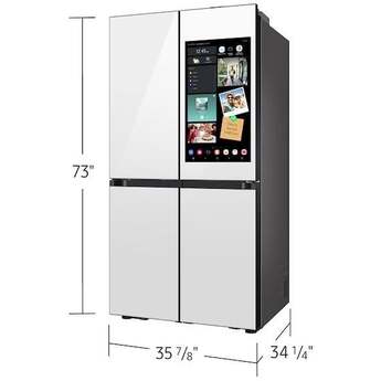 Samsung 36 Inch Smart 4-Door Flex™ French Door Refrigerator with 29 cu. ft. Capacity, AI Family Hub+™, AI Vision Inside™, FlexZone, Beverage Center™, Auto Open Door, Dual Ice Maker, ADA Compliant, and ENERGY STAR®: White Glass — thumbnail 36