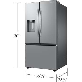 Samsung 36 Inch Freestanding 3-Door French Door Refrigerator with 31 cu. ft. Total Capacity, Slide-in Shelf, Power Cool & Power Freeze, Water and Ice Dispenser, Wi-Fi, ADA Compliant, and Energy Star Rated: Fingerprint Resistant Stainless Steel — thumbnail 2