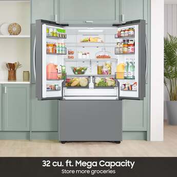 Samsung 36 Inch Freestanding 3-Door French Door Refrigerator with 32 cu. ft. Total Capacity, Power Cool & Power Freeze, Auto Ice Maker, AI Energy Mode, Wi-Fi, ADA Compliant, and Energy Star Rated: Fingerprint Resistant Stainless Steel — thumbnail 18