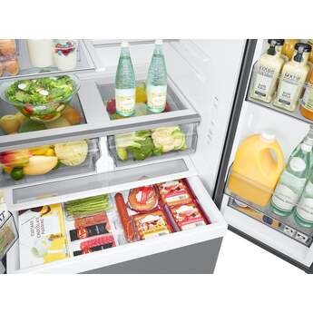 Samsung 36 Inch Freestanding 3-Door French Door Refrigerator with 32 cu. ft. Total Capacity, Power Cool & Power Freeze, Auto Ice Maker, AI Energy Mode, Wi-Fi, ADA Compliant, and Energy Star Rated: Fingerprint Resistant Stainless Steel — thumbnail 5