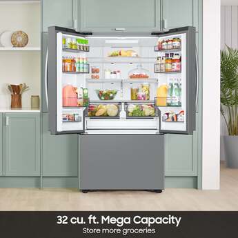 Samsung 36 Inch Freestanding 3-Door French Door Refrigerator with 32 cu. ft. Total Capacity, Power Cool & Power Freeze, Auto Ice Maker, AI Energy Mode, Wi-Fi, ADA Compliant, and Energy Star Rated: Fingerprint Resistant Stainless Steel — thumbnail 8