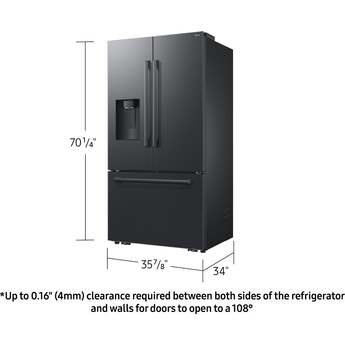 Samsung 36 Inch Freestanding 3-Door French Door Refrigerator with 29 cu. ft. Total Capacity, Power Cool & Power Freeze, Three Ice Types, Sphere Ice, AI Precise Cooling, Wi-Fi, ADA Compliant, and Energy Star Rated: Fingerprint Resistant Matte Black Steel — thumbnail 2