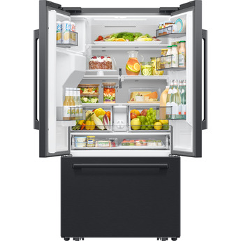 Samsung 36 Inch Freestanding 3-Door French Door Refrigerator with 29 cu. ft. Total Capacity, Power Cool & Power Freeze, Three Ice Types, Sphere Ice, AI Precise Cooling, Wi-Fi, ADA Compliant, and Energy Star Rated: Fingerprint Resistant Matte Black Steel — thumbnail 3