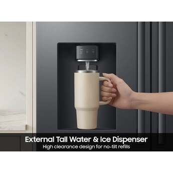 Samsung 36 Inch Freestanding 3-Door French Door Refrigerator with 29 cu. ft. Total Capacity, Power Cool & Power Freeze, Three Ice Types, Sphere Ice, AI Precise Cooling, Wi-Fi, ADA Compliant, and Energy Star Rated: Fingerprint Resistant Matte Black Steel — thumbnail 8
