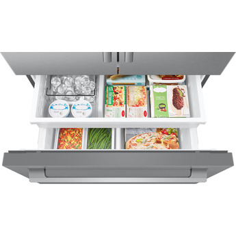 Samsung 36 Inch Freestanding 3-Door French Door Refrigerator with 29 cu. ft. Total Capacity, Power Cool & Power Freeze, Three Ice Types, Sphere Ice, AI Precise Cooling, Wi-Fi, ADA Compliant, and Energy Star Rated: Fingerprint Resistant Stainless Steel — thumbnail 4