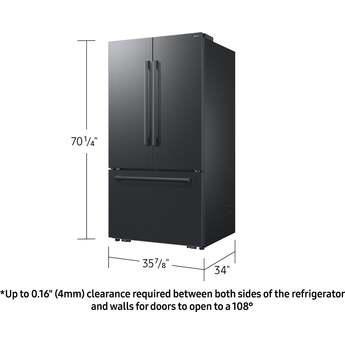Samsung 36 Inch Freestanding 3-Door French Door Refrigerator with 30 cu. ft. Total Capacity, Power Cool & Power Freeze, In-Door Tall Water Dispenser, AI Precise Cooling, Wi-Fi, ADA Compliant, and Energy Star Rated: Fingerprint Resistant Matte Black Steel — thumbnail 2
