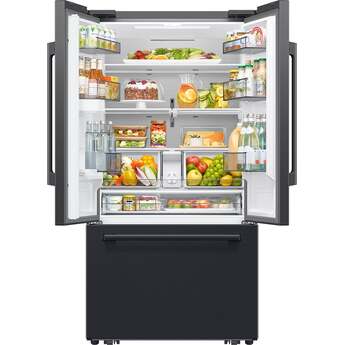 Samsung 36 Inch Freestanding 3-Door French Door Refrigerator with 30 cu. ft. Total Capacity, Power Cool & Power Freeze, In-Door Tall Water Dispenser, AI Precise Cooling, Wi-Fi, ADA Compliant, and Energy Star Rated: Fingerprint Resistant Matte Black Steel — thumbnail 3