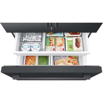 Samsung 36 Inch Freestanding 3-Door French Door Refrigerator with 30 cu. ft. Total Capacity, Power Cool & Power Freeze, In-Door Tall Water Dispenser, AI Precise Cooling, Wi-Fi, ADA Compliant, and Energy Star Rated: Fingerprint Resistant Matte Black Steel — thumbnail 4
