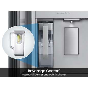 Samsung 36 Inch Smart Counter-Depth 4-Door French Door Refrigerator with 22.5 cu. ft. Capacity, Beverage Center™, FlexZone™ Drawer, Family Hub™+, Wi-Fi Enabled, Dual Ice Maker, Door Alarm, Auto Open Door, Slide-In Shelf, and ENERGY STAR® (Samsung Panels Required): Charcoal Glass/ Stainless Steel — thumbnail 15