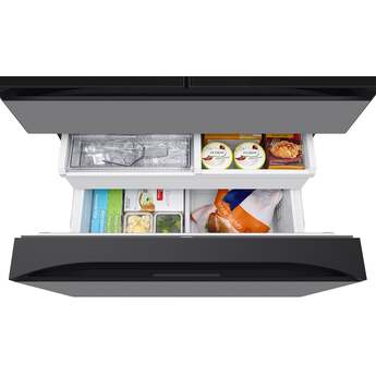 Samsung 36 Inch Smart Counter-Depth 4-Door French Door Refrigerator with 22.5 cu. ft. Capacity, Beverage Center™, FlexZone™ Drawer, Family Hub™+, Wi-Fi Enabled, Dual Ice Maker, Door Alarm, Auto Open Door, Slide-In Shelf, and ENERGY STAR® (Samsung Panels Required): Charcoal Glass/ Stainless Steel — thumbnail 4