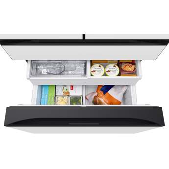 Samsung 36 Inch Smart Counter-Depth 4-Door French Door Refrigerator with 22.5 cu. ft. Capacity, Beverage Center™, FlexZone™ Drawer, Family Hub™+, Wi-Fi Enabled, Dual Ice Maker, Door Alarm, Auto Open Door, Slide-In Shelf, and ENERGY STAR® (Samsung Panels Required): White — thumbnail 3