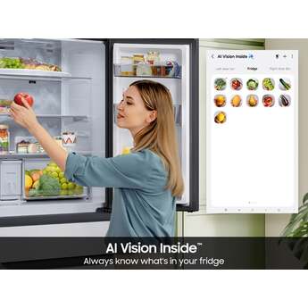 Samsung 36 Inch Smart Counter-Depth 4-Door French Door Refrigerator with 22.5 cu. ft. Capacity, Beverage Center™, FlexZone™ Drawer, Family Hub™+, Wi-Fi Enabled, Dual Ice Maker, Door Alarm, Auto Open Door, Slide-In Shelf, and ENERGY STAR® (Samsung Panels Required): White — thumbnail 9