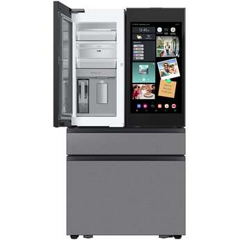 Samsung 36 Inch Smart 4-Door French Door Refrigerator with 28.6 cu. ft. Capacity, Beverage Center™, FlexZone™ Drawer, Family Hub™+, Wi-Fi Enabled, Dual Ice Maker, Door Alarm, Auto Open Door, Slide-In Shelf, and ENERGY STAR® (Samsung Panels Required): Charcoal Glass / Stainless — thumbnail 6