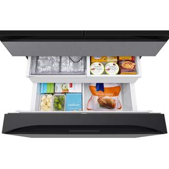 Samsung 36 Inch Smart 4-Door French Door Refrigerator with 28.6 cu. ft. Capacity, Beverage Center™, FlexZone™ Drawer, Family Hub™+, Wi-Fi Enabled, Dual Ice Maker, Door Alarm, Auto Open Door, Slide-In Shelf, and ENERGY STAR® (Samsung Panels Required): Charcoal Glass / Stainless — thumbnail 9