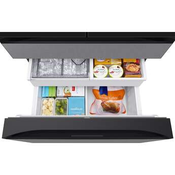 Samsung 36 Inch Smart 4-Door French Door Refrigerator with 29 cu. ft. Total Capacity, Beverage Center™, FlexZone™ Drawer, Twin Cooling Plus™, 9 Inch LCD Screen, Wi-Fi, Dual Ice Maker, and ENERGY STAR® Certified: Charcoal Glass / Stainless — thumbnail 12