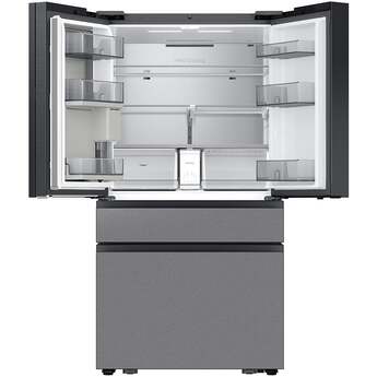 Samsung 36 Inch Smart 4-Door French Door Refrigerator with 29 cu. ft. Total Capacity, Beverage Center™, FlexZone™ Drawer, Twin Cooling Plus™, 9 Inch LCD Screen, Wi-Fi, Dual Ice Maker, and ENERGY STAR® Certified: Charcoal Glass / Stainless — thumbnail 14