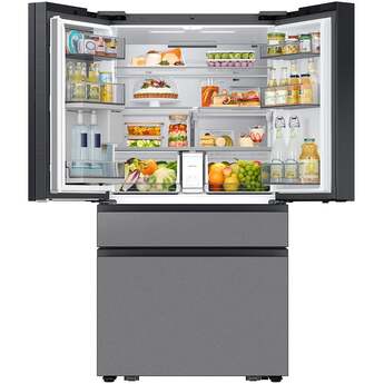 Samsung 36 Inch Smart 4-Door French Door Refrigerator with 29 cu. ft. Total Capacity, Beverage Center™, FlexZone™ Drawer, Twin Cooling Plus™, 9 Inch LCD Screen, Wi-Fi, Dual Ice Maker, and ENERGY STAR® Certified: Charcoal Glass / Stainless — thumbnail 6