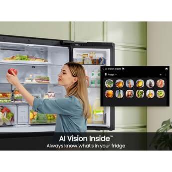 Samsung 36 Inch Smart 4-Door French Door Refrigerator with 29 cu. ft. Total Capacity, Beverage Center™, FlexZone™ Drawer, Twin Cooling Plus™, 9 Inch LCD Screen, Wi-Fi, Dual Ice Maker, and ENERGY STAR® Certified: Charcoal Glass / Stainless — thumbnail 7
