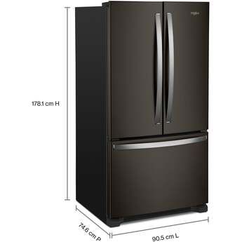 Whirlpool 36 Inch, 20 Cu. Ft., Counter-Depth, French Door Bottom Mount Refrigerator: Black Stainless Steel — thumbnail 2