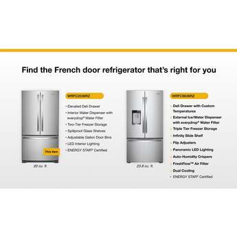Whirlpool 36 Inch, 20 Cu. Ft., Counter-Depth, French Door Bottom Mount Refrigerator: Black Stainless Steel — thumbnail 39