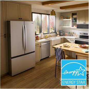 Whirlpool 36 Inch Freestanding French Door Bottom Mount Refrigerator with 31 cu. ft. Total Capacity, Adjustable Glass Shelves, Sabbath Mode, and Energy Star® Qualified: Fingerprint-Resistant Stainless Steel — thumbnail 2