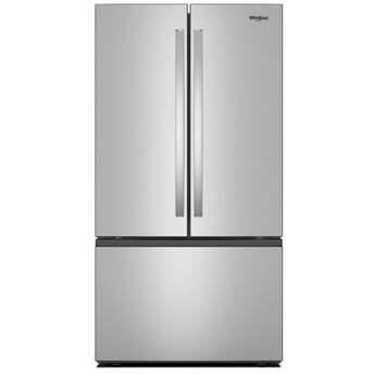 Whirlpool 36 Inch Freestanding French Door Bottom Mount Refrigerator with 31 cu. ft. Total Capacity, Interior Water Dispenser, Sabbath Mode, and Energy Star® Qualified: Fingerprint-Resistant Stainless Steel