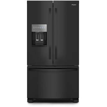 Whirlpool 36 Inch Freestanding French Door Refrigerator with 24.7 Cu. Ft. Capacity, 5 Glass Shelves, Gallon Door Bins, Deli Drawer, External Ice/Water Dispenser, Auto Icemaker, and ENERGY STAR®: Black
