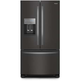 Whirlpool 36 Inch Freestanding French Door Refrigerator with 24.7 Cu. Ft. Capacity, 5 Glass Shelves, Gallon Door Bins, Deli Drawer, External Ice/Water Dispenser, Auto Icemaker, and ENERGY STAR®: Fingerprint-Resistant Black Stainless Steel