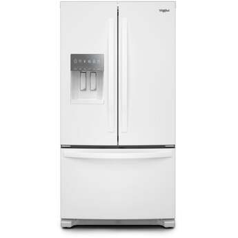 Whirlpool 36 Inch Freestanding French Door Refrigerator with 24.7 Cu. Ft. Capacity, 5 Glass Shelves, Gallon Door Bins, Deli Drawer, External Ice/Water Dispenser, Auto Icemaker, and ENERGY STAR®: White