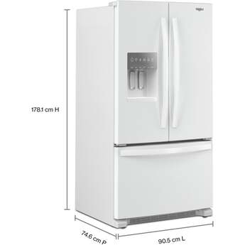 Whirlpool 36 Inch Freestanding French Door Refrigerator with 24.7 Cu. Ft. Capacity, 5 Glass Shelves, Gallon Door Bins, Deli Drawer, External Ice/Water Dispenser, Auto Icemaker, and ENERGY STAR®: White — thumbnail 5