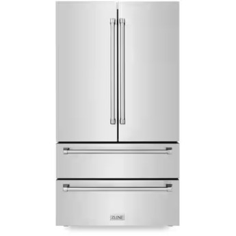 Zline 36 Inch 22.5 Cu. Ft. 4-Door French Door Refrigerator With Filtered Ice Maker: Fingerprint Resistant Stainless Steel