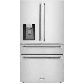 Z Line 36 Inch 21.6 Cu. Ft. 4-Door French Door Refrigerator With Filtered Water And Ice Dispenser: Fingerprint Resistant Stainless Steel