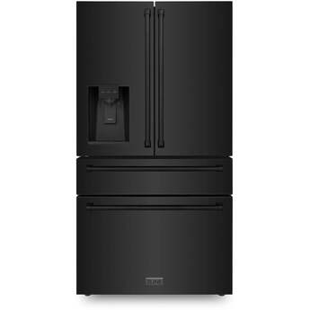 Z Line 36 Inch 21.6 Cu. Ft. 4-Door French Door Refrigerator With Filtered Water And Ice Dispenser: Fingerprint Resistant Black Stainless Steel