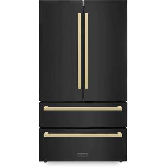 36Inch Autograph Edition 22.5 cu. ft 4-Door French Door Refrigerator with Ice Maker: Black Stainless Steel With Champagne Bronze Square Handles