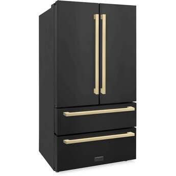 Z Line 36Inch Autograph Edition 22.5 cu. ft 4-Door French Door Refrigerator with Ice Maker: Black Stainless Steel With Champagne Bronze Square Handles — thumbnail 19