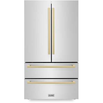 36Inch Autograph Edition 22.5 cu. ft 4-Door French Door Refrigerator with Ice Maker: Stainless Steel With Champagne Bronze Square Handles