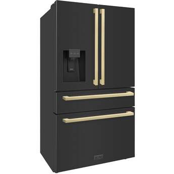 Z Line 36Inch Autograph Edition 22.5 cu. ft 4-Door French Door Refrigerator with Ice Maker: Black Stainless Steel With Champagne Bronze Square Handles — thumbnail 19