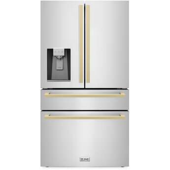 36Inch Autograph Edition 22.5 cu. ft 4-Door French Door Refrigerator with Ice Maker: Stainless Steel With Champagne Bronze Square Handles