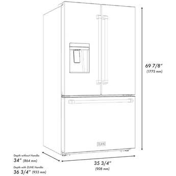 ZLINE Autograph Edition 36 in. 28.9 cu. ft. Standard-Depth French Door External Water Dispenser Refrigerator: Fingerprint Resistant Stainless Steel And Matte Black Handles — thumbnail 18