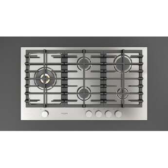 Fulgor Milano F4MEGK36S1 36 Inch Matteo 400 Series Gas Cooktop, 5 Brass Burners, Wok Left: Stainless Steel