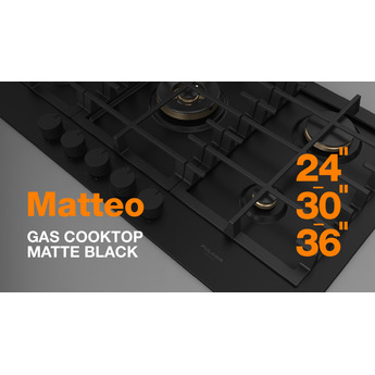 Fulgor Milano F4MGK24MB1 24 Inch Matteo 400 Series Gas Cooktop, 4 Brass Burners: Matte Matte Black — thumbnail 14