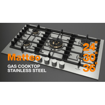 Fulgor Milano F4MGK24S1 24 Inch Matteo 400 Series Gas Cooktop, 4 Brass Burners: Stainless Stainless Steel — thumbnail 11