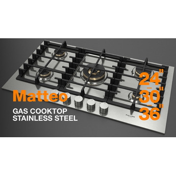 Fulgor Milano F4MGK24S1 24 Inch Matteo 400 Series Gas Cooktop, 4 Brass Burners: Stainless Stainless Steel — thumbnail 3