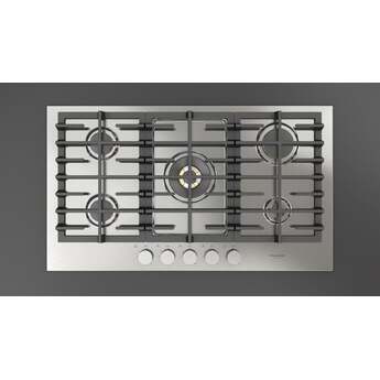 Fulgor Milano F4MTGK36S1 36 Inch Matteo 400 Series Gas Cooktop, 5 Brass Burners: Stainless Stainless Steel