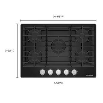 KitchenAid 30 Inch Gas Cooktop with 5 Sealed Burners, 56.2K Total BTUs, 18K BTU Central Burner, Black Glass Cooktop, Continuous Grates, Dishwasher Safe Cast-Iron Grates, Stainless Steel Knobs, LP Convertible Kit Included and ADA Compliant: Black — thumbnail 18