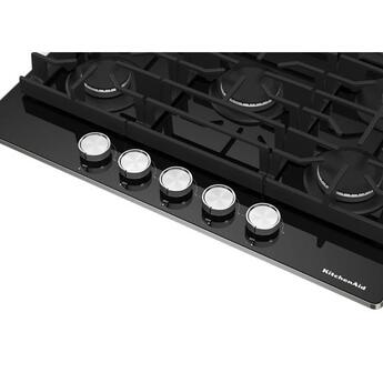 KitchenAid 30 Inch Gas Cooktop with 5 Sealed Burners, 56.2K Total BTUs, 18K BTU Central Burner, Black Glass Cooktop, Continuous Grates, Dishwasher Safe Cast-Iron Grates, Stainless Steel Knobs, LP Convertible Kit Included and ADA Compliant: Black — thumbnail 19