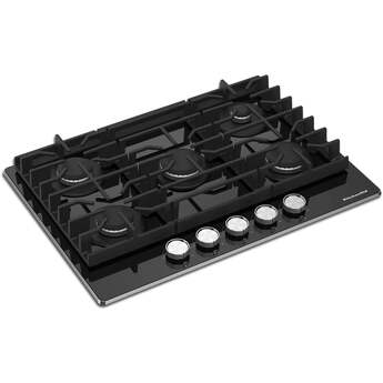 KitchenAid 30 Inch Gas Cooktop with 5 Sealed Burners, 56.2K Total BTUs, 18K BTU Central Burner, Black Glass Cooktop, Continuous Grates, Dishwasher Safe Cast-Iron Grates, Stainless Steel Knobs, LP Convertible Kit Included and ADA Compliant: Black — thumbnail 7