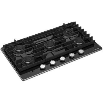 KitchenAid 36 Inch Gas Cooktop with 5 Sealed Burners, 56.2K Total BTUs, 18K BTU Central Burner, Black Glass Cooktop, Continuous Grates, Dishwasher Safe Cast-Iron Grates, Stainless Steel Knobs, LP Convertible Kit Included and ADA Compliant: Black — thumbnail 12
