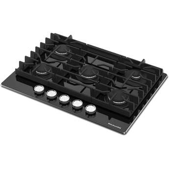 KitchenAid 36 Inch Gas Cooktop with 5 Sealed Burners, 56.2K Total BTUs, 18K BTU Central Burner, Black Glass Cooktop, Continuous Grates, Dishwasher Safe Cast-Iron Grates, Stainless Steel Knobs, LP Convertible Kit Included and ADA Compliant: Black — thumbnail 18